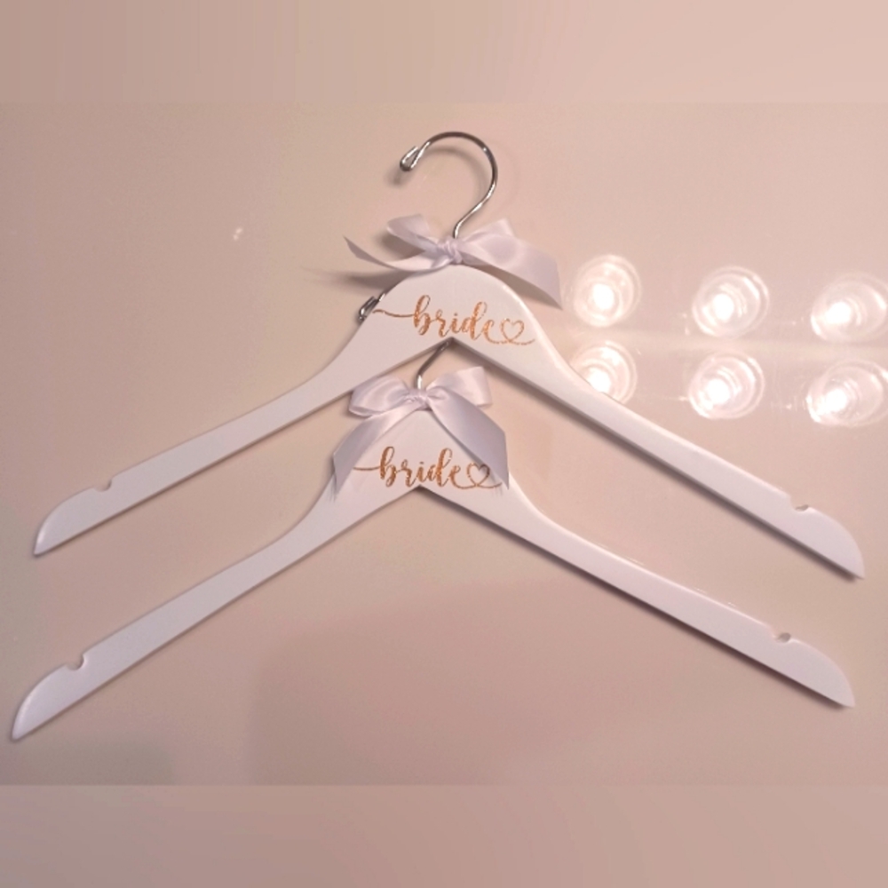 New Wedding Wood Hangers Bridal Monogram "bride" rose gold glitter